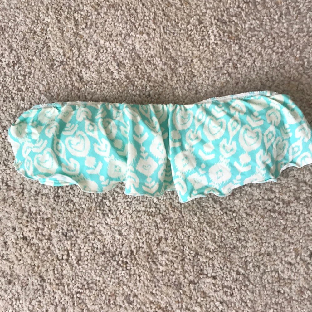 Turquoise and white bandeau flowy bikini top